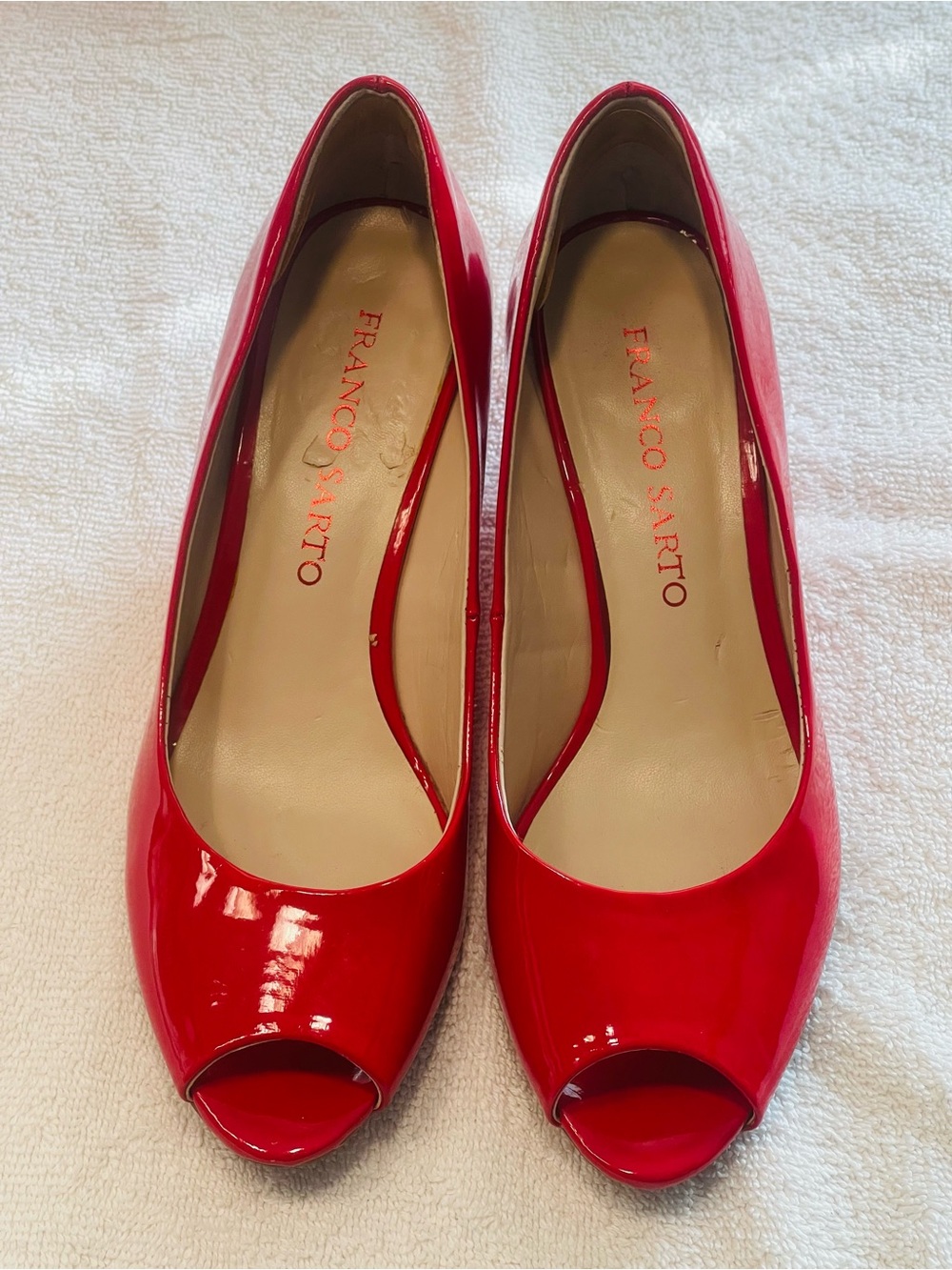 Franco Sarto Glossy Red Peep-Toe Pumps